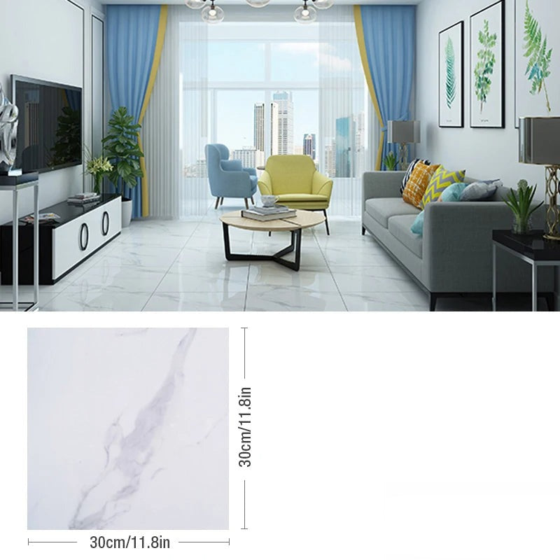 ANYHOUZ 10pcs White Vinyl Wall Tile Light Black Marble 3D Waterproof