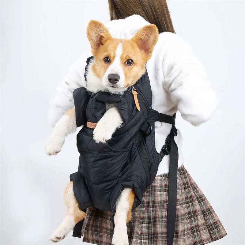 ANYWAGS Pet Carrier Beige Cozy Backpack for Winter with Hoodie and Pockets for Pet Supplies for Small to Medium Dogs