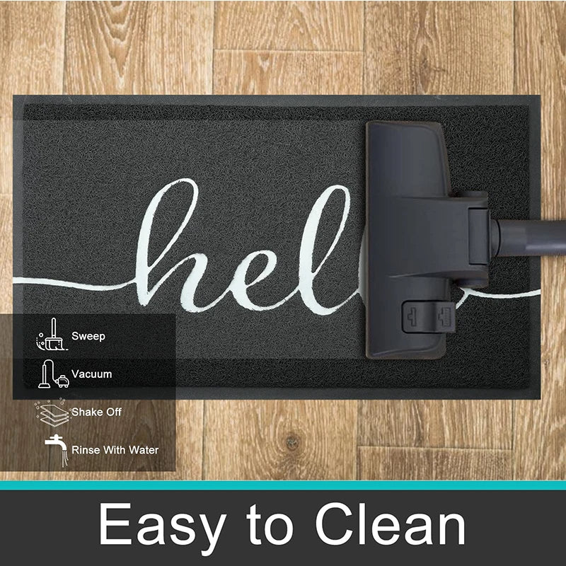 Anymat Doormat Gray Hello Lettered PVC Non Slip Dirt Trap Absorbent Mat