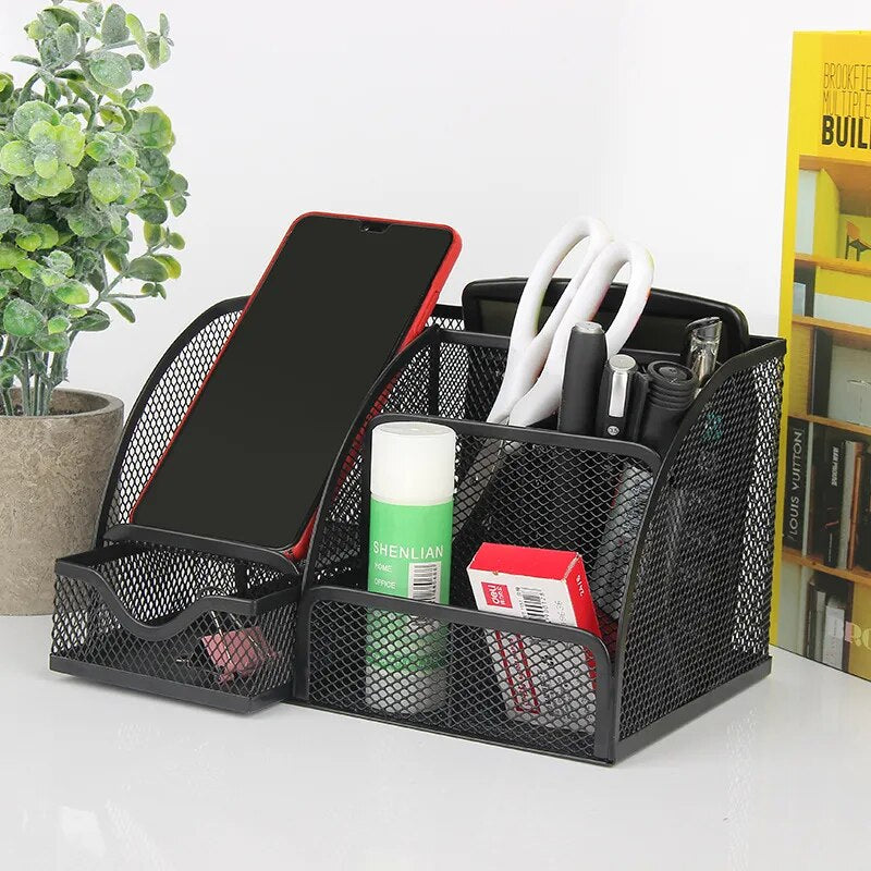 “AnyCraft Black Mesh Desk Organizer with Multi‑Compartment Storage for Office & School Supplies”