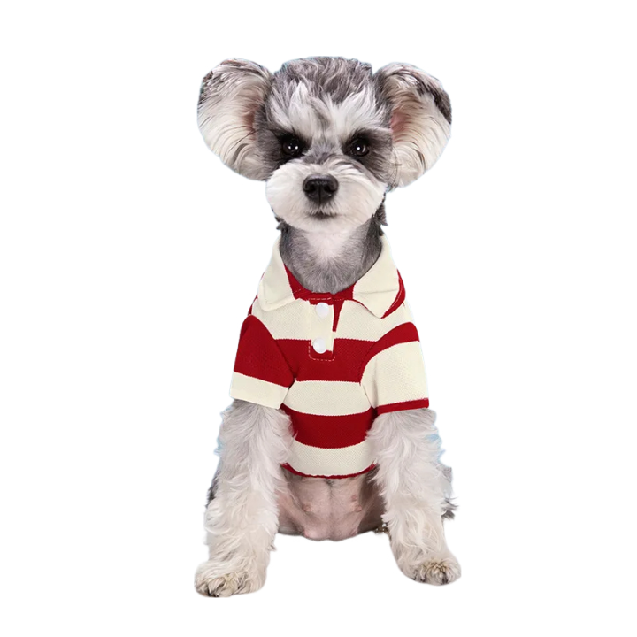 ANYWAGS Pet Clothes Stripe Red and White Breathable Summer Polo Shirt for Cosplay and Formal Occasions