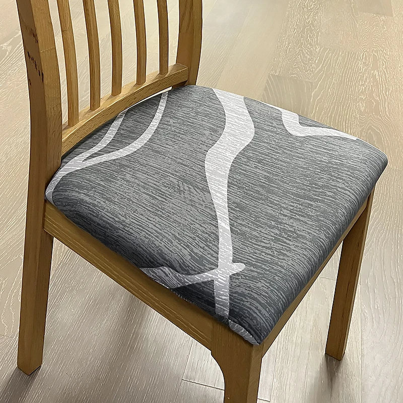 Anyseat Chair Cover Grey and Light Grey Wave Linear Pattern Print Stretch Seat Cover for Home Dinning Kitchen Washable Removable