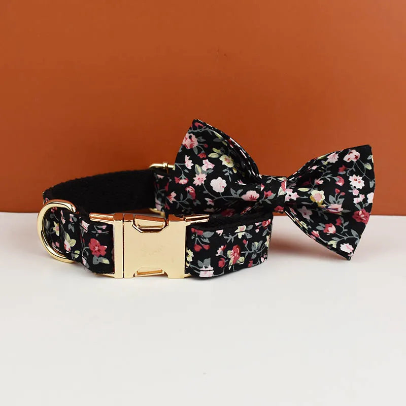 ANYWAGS Pet Bow Collar Black Floral Stylish Accessory with Safety Buckle Durable Strap