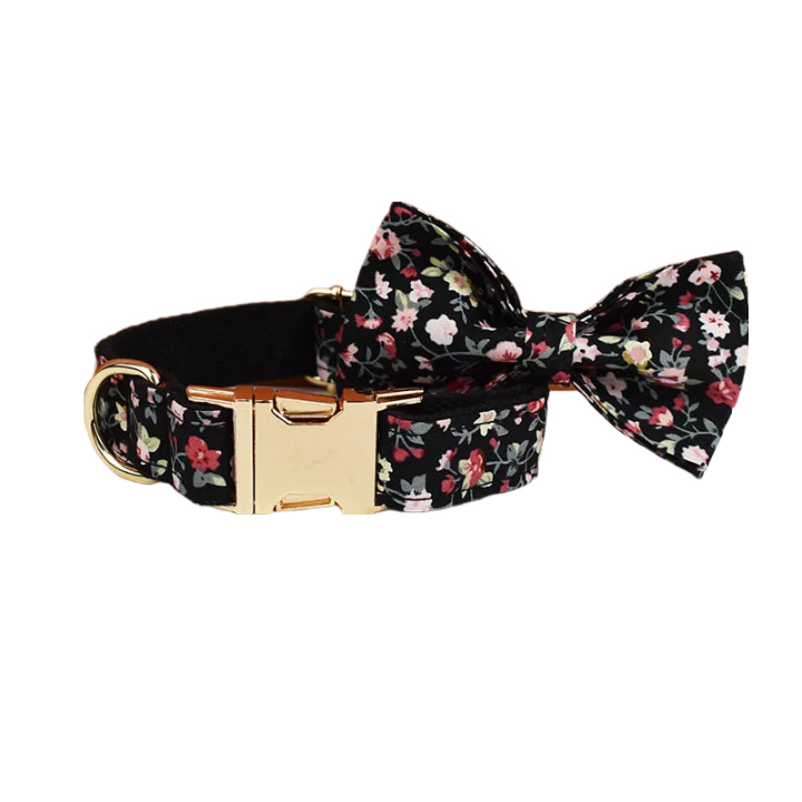 ANYWAGS Pet Bow Collar Black Floral Stylish Accessory with Safety Buckle Durable Strap