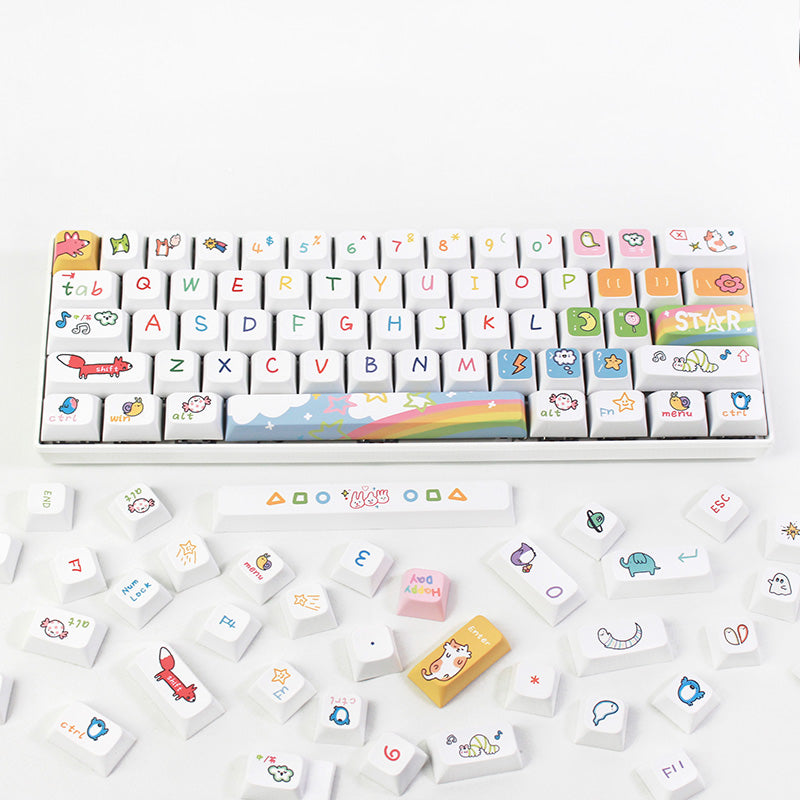 ANYMOB Keycap Keyboard Rainbow Animal Theme 127 Keys Sublimation DIY Custom Switch Clicks