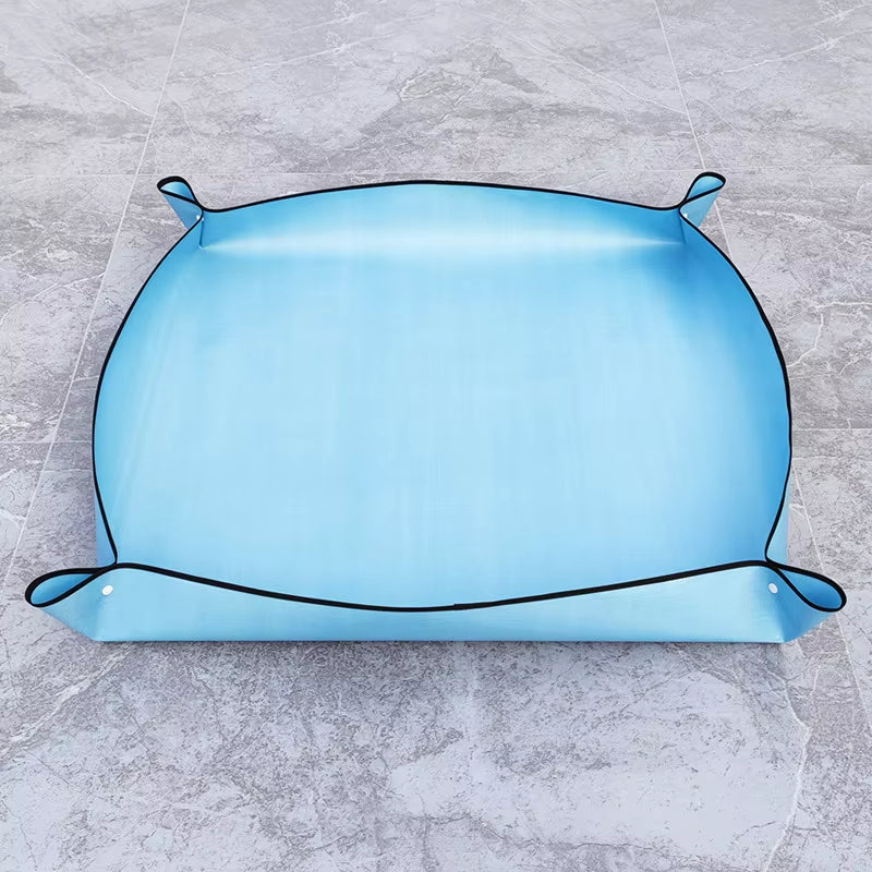 ANYHOUZ Garden Planting Mat Blue Foldable Potting Tray Reusable Waterproof Transplanting Pad