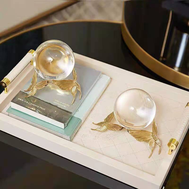 ANYHOUZ Luxury Gold Metal – Copper Butterfly Crystal Ball Sculpture for Living Room, House Display & Elegant Crafts Ornaments