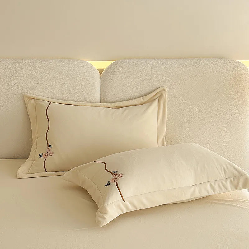 Anycozy Duvet Cover Set White Flat Bed Sheet Heavy Fluffy Floral Embroidery Quilt Bedding