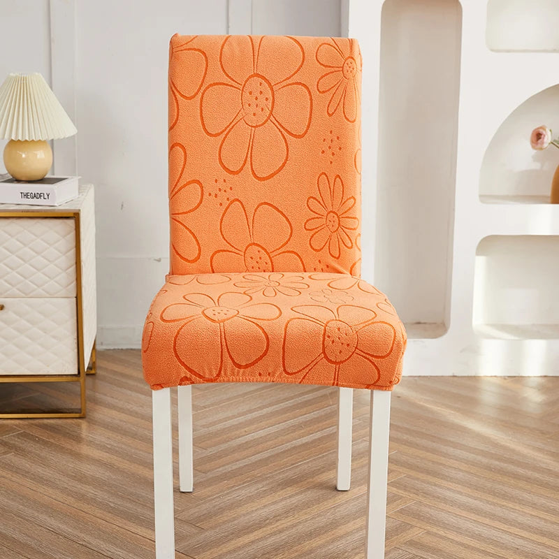 Anyseat Chair Cover Orange Floral Design with Anti-Dirt and Elastic Material for Dining Room Kitchen Wedding Hotel Banquet Restaurant