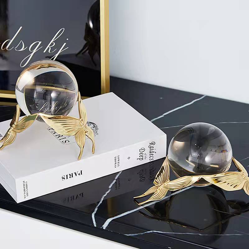 ANYHOUZ Luxury Gold Metal – Copper Butterfly  Crystal Ball Sculpture for Living Room, House Display & Elegant Crafts Ornaments