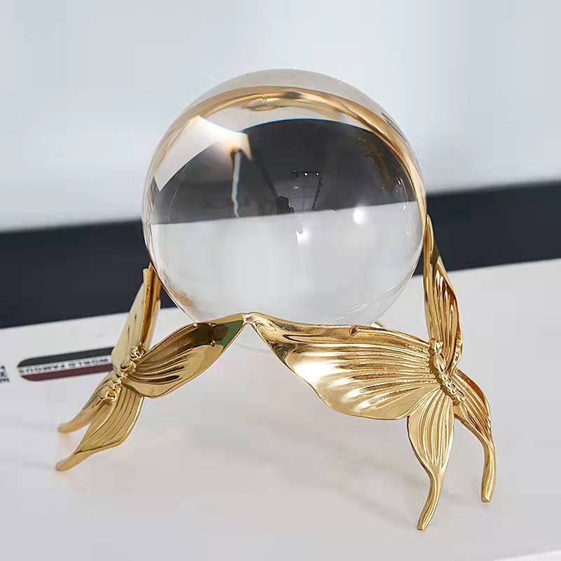 ANYHOUZ Luxury Gold Metal – Copper Butterfly Crystal Ball Sculpture for Living Room, House Display & Elegant Crafts Ornaments