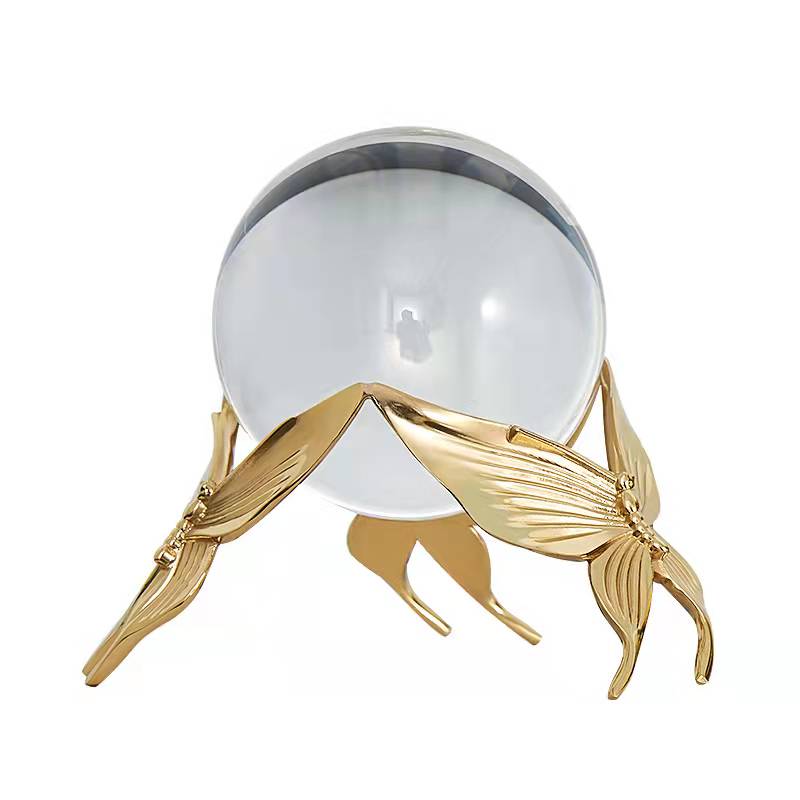 ANYHOUZ Luxury Gold Metal – Copper Butterfly  Crystal Ball Sculpture for Living Room, House Display & Elegant Crafts Ornaments