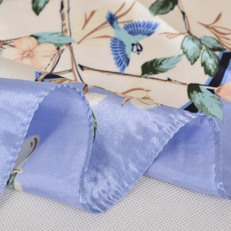 Anyyou Scarf for Women Vase Floral Pink Printed Satin Silk Shawl Fashion Accessories Chain Flowers Pattern Autumn Winter Scarves