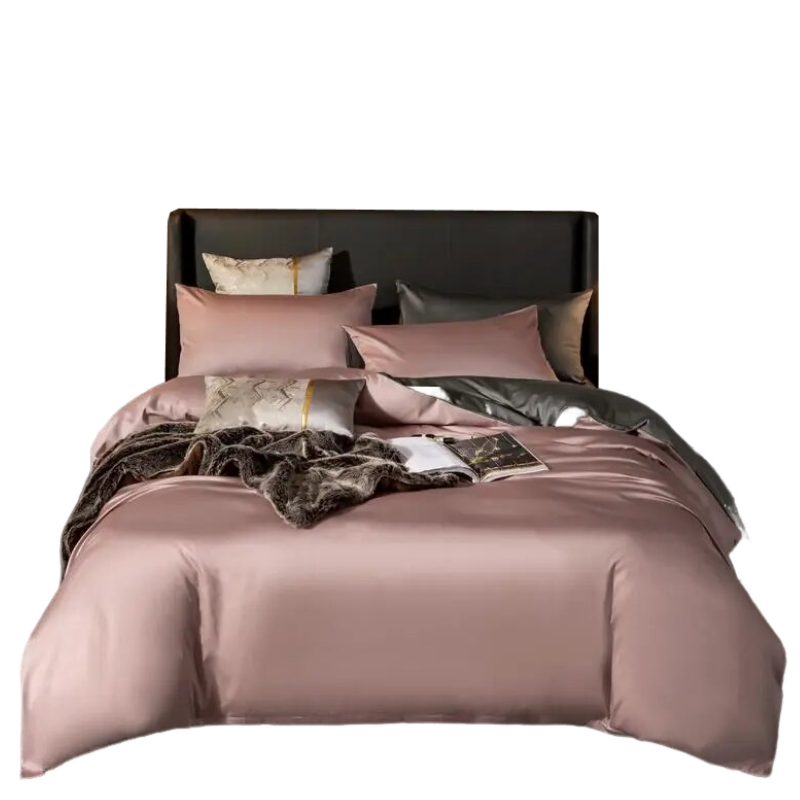 Anycozy Bed Sheet Pink Deep Grey Ultra Soft Luxury Egyptian Cotton Bedding Cover Double Size 4 Pcs Bed Set
