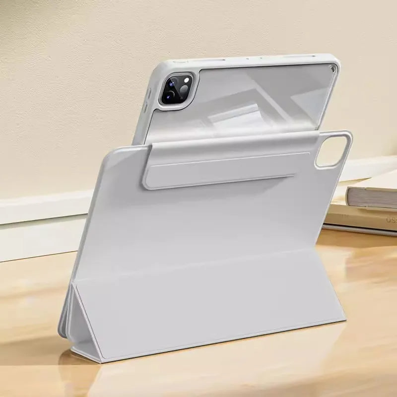 ANYMOB iPad Case Haze Grey Magnetic Detachable PU Acrylic Transparent Protective Cover