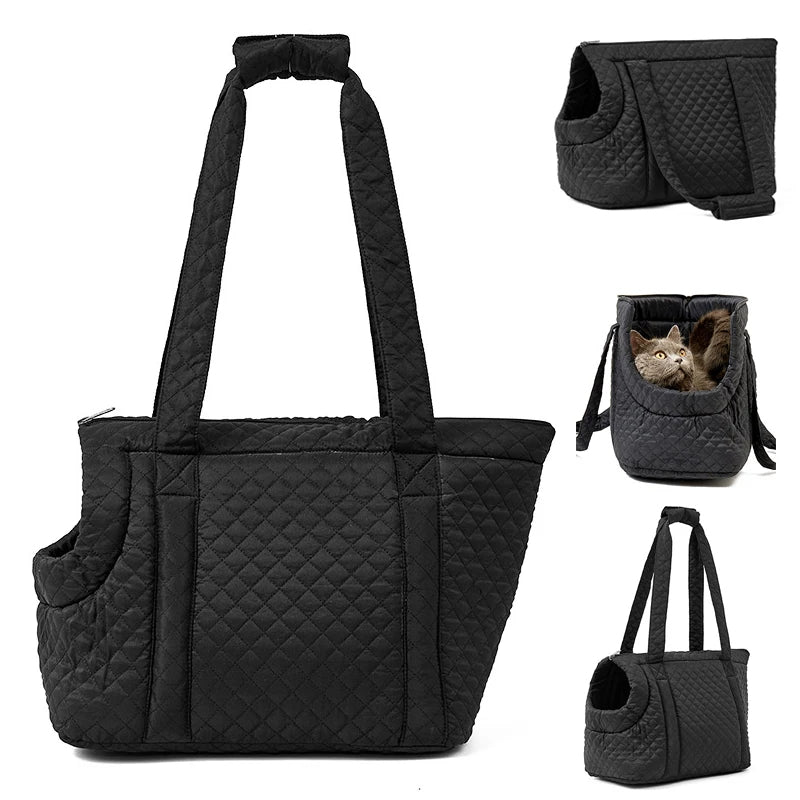 ANYWAGS Pet Carrier Thin Black Korean Inspired Pet Hand Bag or Shoulder Bag with Quilted Cotton Portable Bag