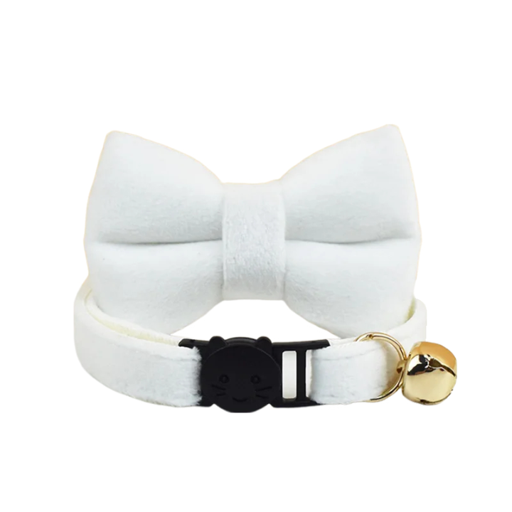 ANYWAGS Cat Collar Pure White Bow Large with Safety Buckle, Bell, and Durable Strap Stylish and Comfortable Pet Accessory