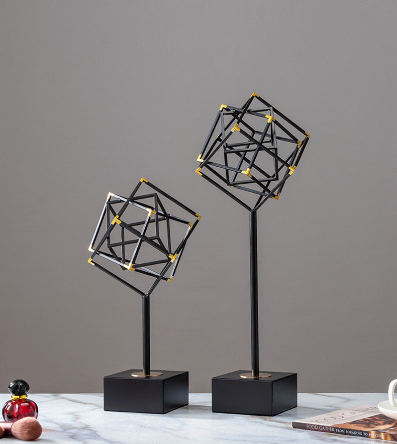 ANYHOUZ Luxury Gold Metal Tabletop Decor – Geometric Square Cube Sculpture for Living Room, House Display & Elegant Crafts Ornaments