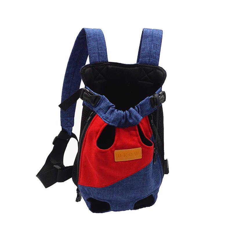 ANYWAGS Pet Carrier Red Dark Blue XL Denim Breathable Travel Backpack for Large XL Pets with Pockets for Carrying Supplies