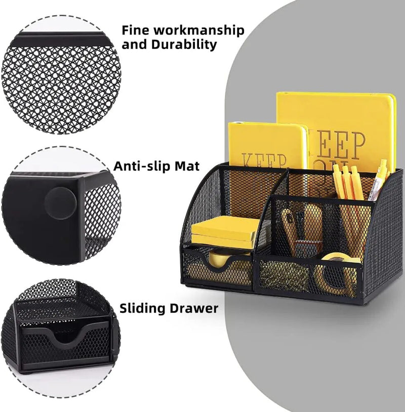 “AnyCraft Black Mesh Desk Organizer with Multi‑Compartment Storage for Office & School Supplies”