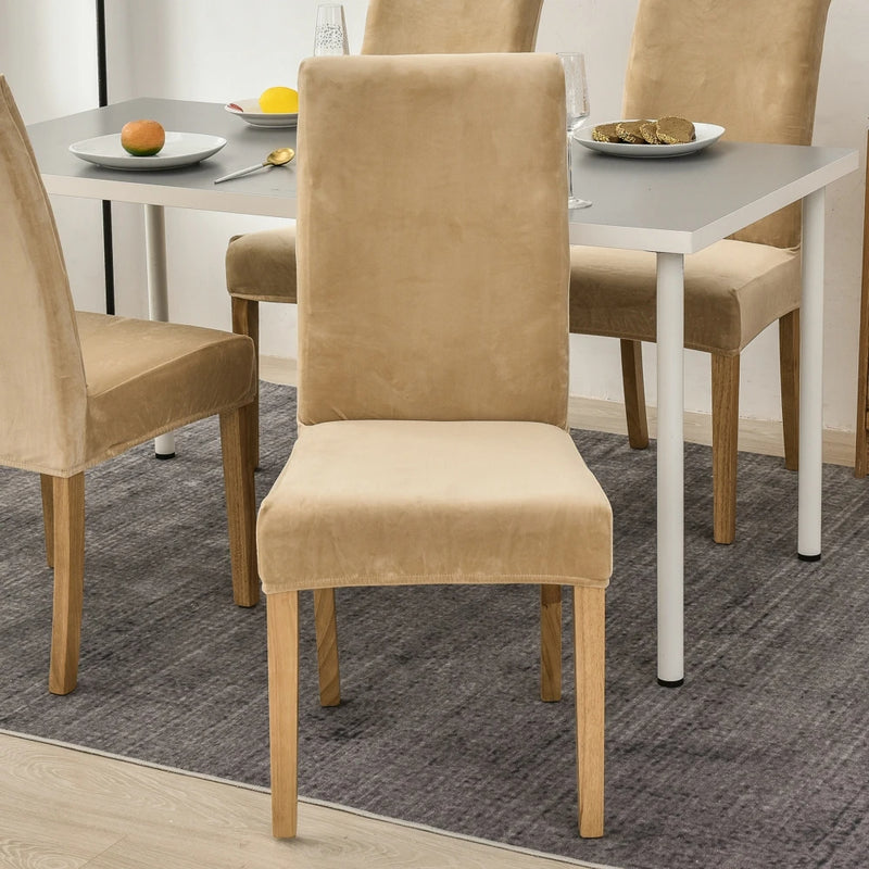 Anyseat Beige Plush Velvet Chair Slipcover for Dining Room