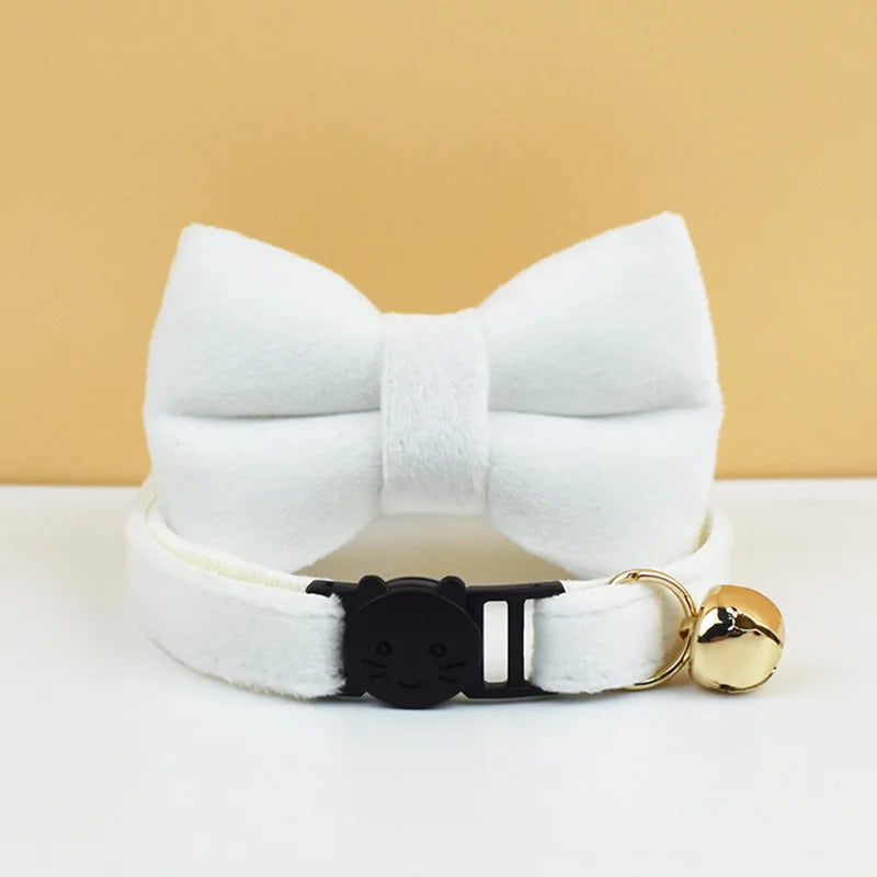 ANYWAGS Cat Collar Pure White Bow Large with Safety Buckle, Bell, and Durable Strap Stylish and Comfortable Pet Accessory