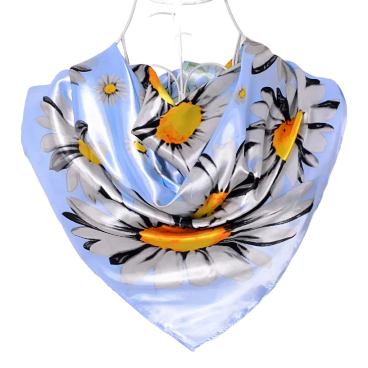 Anyyou Scarf for Women Daisy Blue Print Square Silk Shawl For Summer Spring And Fall