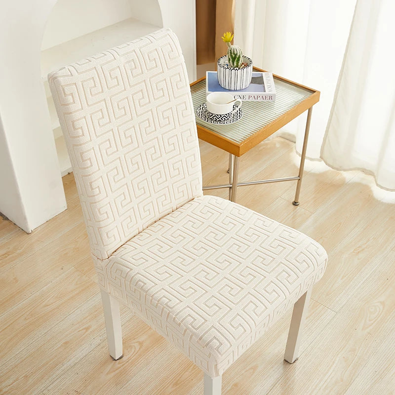 Anyseat Chair Cover Beige Square Geometric Design with Elastic Material for Dining Room Kitchen Wedding Hotel Banquet Restaurant