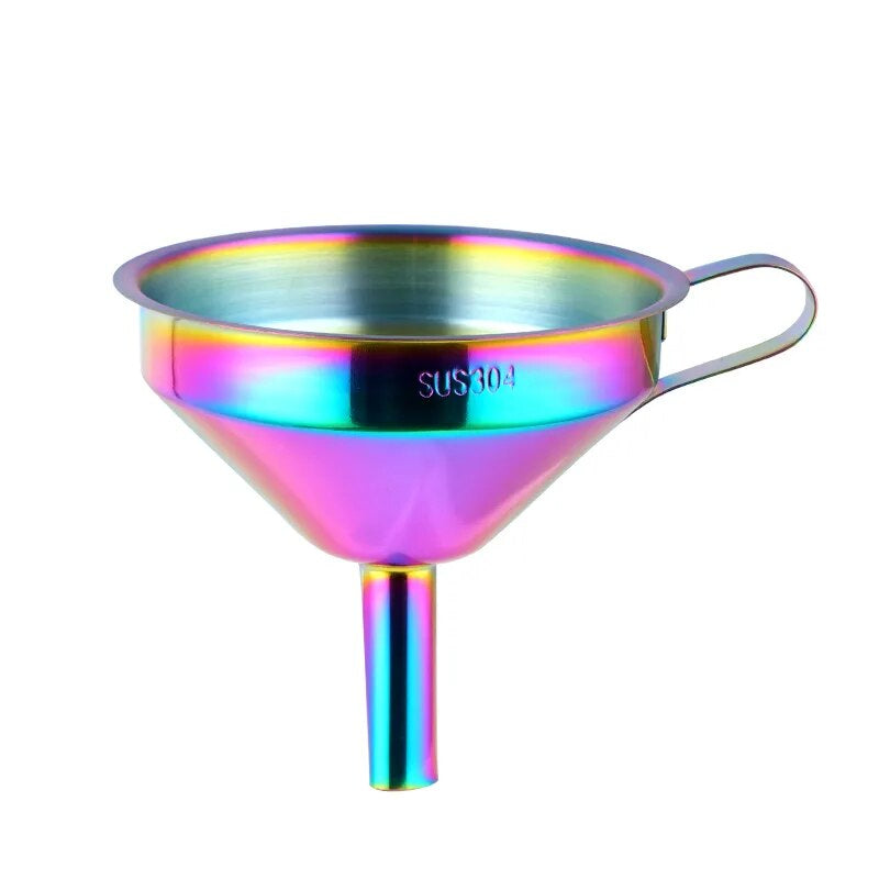 Anygleam Funnel with Detachable Strainer 2Pcs Pink Rainbow Stainless Steel with Wide Cone Mouth Funnel for Small Can Jar Kitchen Utensil