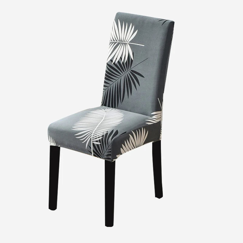 Anyseat Chair Cover Grey Leaves Design with Anti-Dirt and Elastic Material for Dining Room Kitchen Wedding Hotel Banquet Restaurant