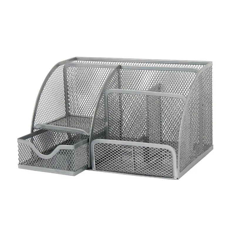 “AnyCraft Silver Mesh Desk Organizer with Multi‑Compartment Storage for Office & School Supplies”