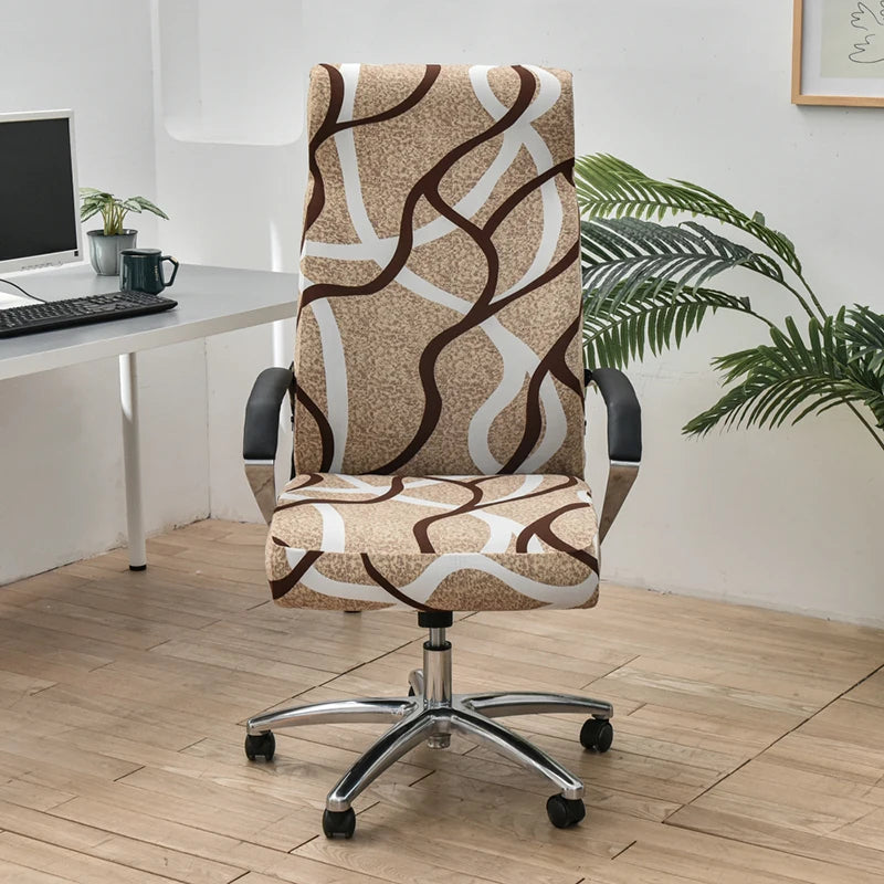 Anyseat Office Chair Cover Brown Wave Line Large Non-Slip Rotating Seat Case Universal Armrest Chair Protector