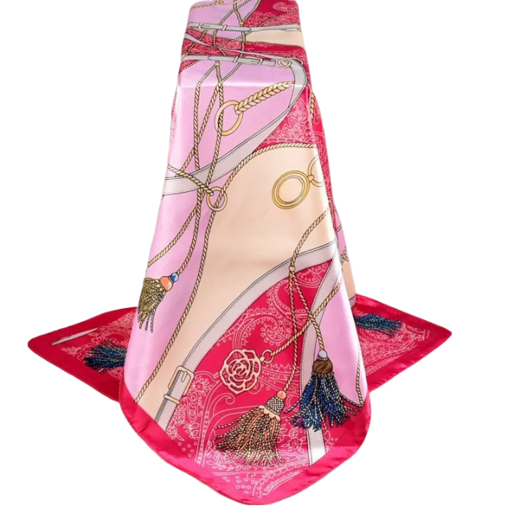 Anyyou Scarf for Women Girly Pink Printed Polyester Silk Big Square Silk 90*90cm Satin For Spring Summer Autumn Winter