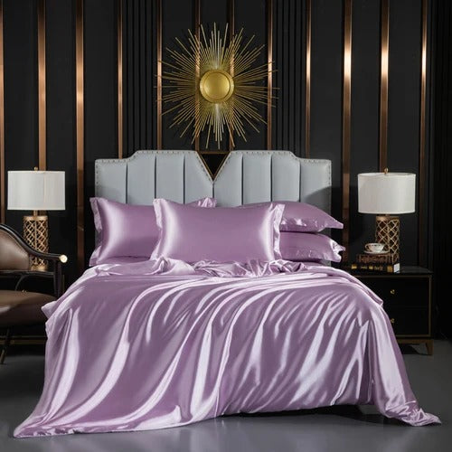 ANYHOUZ Bed Sheet Purple Natural Mulberry Silk Duvet Cover Set