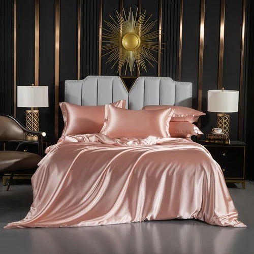 ANYHOUZ Bed Sheet Pink Natural Mulberry Silk Duvet Cover Set