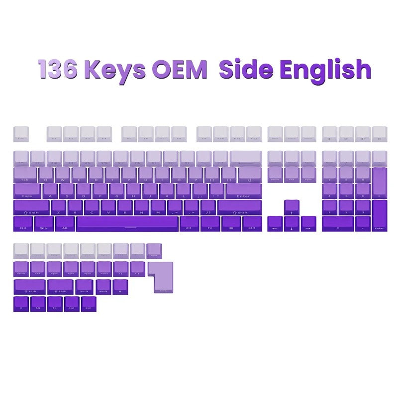 ANYMOB Keycap Keyboard Purple 136 Keys Backlit Mechanical Swich Side Printed Clicks