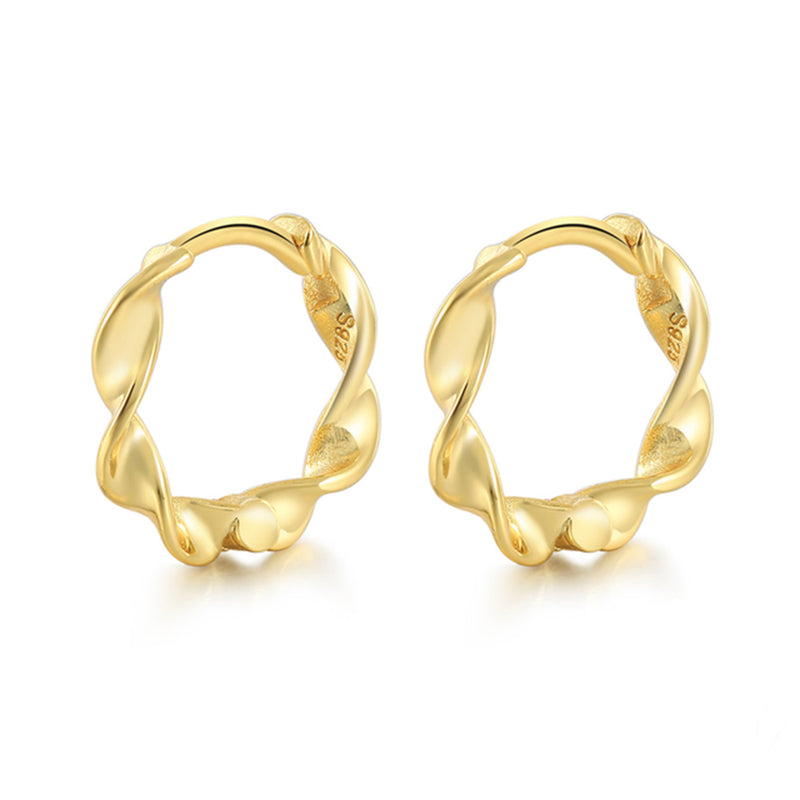 ANYCO Earrings Gold Plated Minimalist Round Wave Twist Small Stud For Women Girl Teen Fashion Stylish Accessories Jewelry Gifts