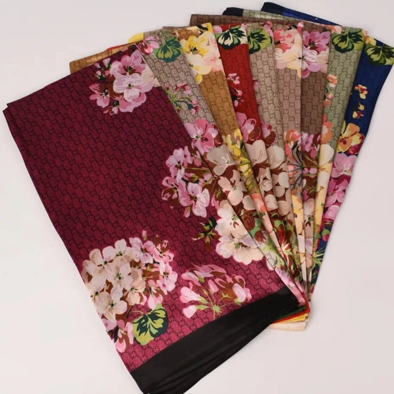 Anyyou Scarf for Women Floral Pink Print Square Silk Shawl For Summer Spring And Fall