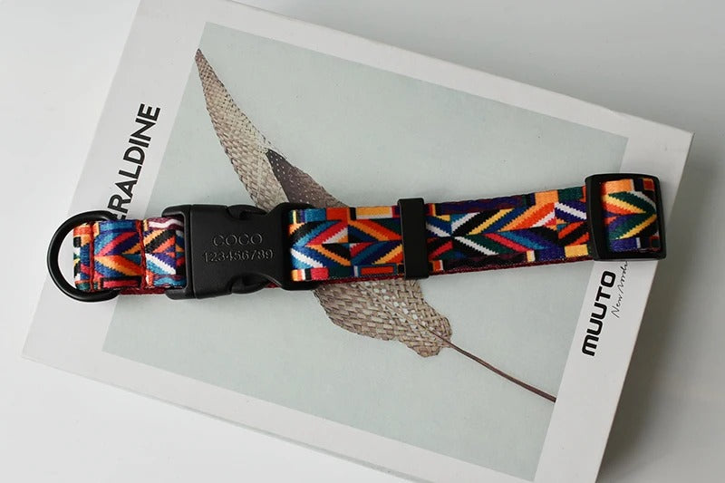 ANYWAGS Pet Collar Leash Set Red Aztec Design Sytlish Strap Comfortable Dog Accessory