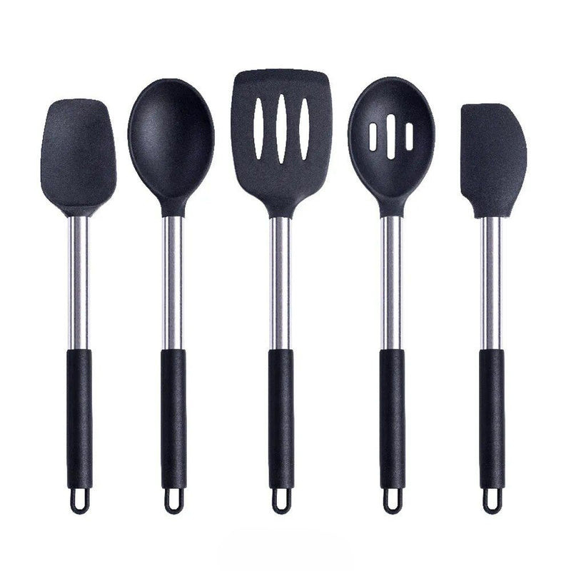 Anygleam Kitchen Utensils Non-stick Black/ Silver 5 Set Cooking Tool Accessories Heat Resistant Kitchenware