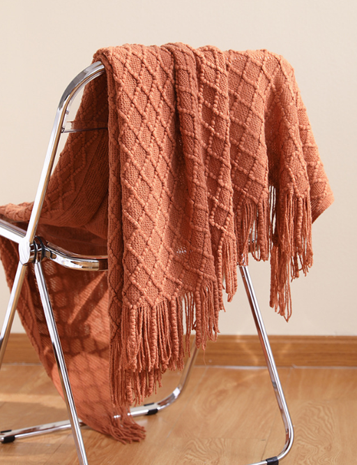 Anycozy Red Faux Cashmere Throw Blanket Nordic Knit Plaid Bed Cover