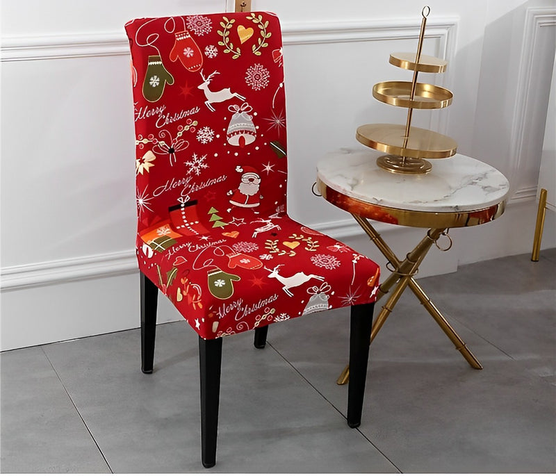 ANYDECO Chair Cover Red Full Christmas  Design with Anti-Dirt and Elastic Material for Dining Room Kitchen Wedding Hotel Banquet Restaurant