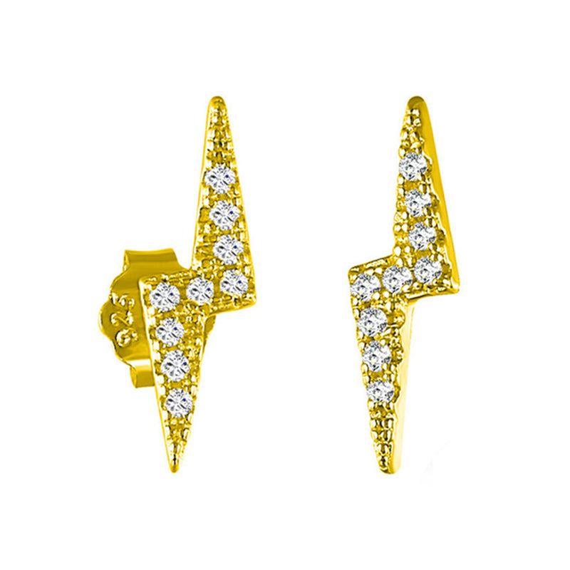 ANYCO Earrings Gold Plated Minimalist Pavé White Zircon Lightning Small Stud For Women Teen Fashion Stylish Accessories Jewelry Gifts