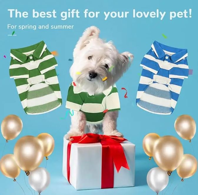 ANYWAGS Pet Clothes Stripe Red and White Breathable Summer Polo Shirt for Cosplay and Formal Occasions