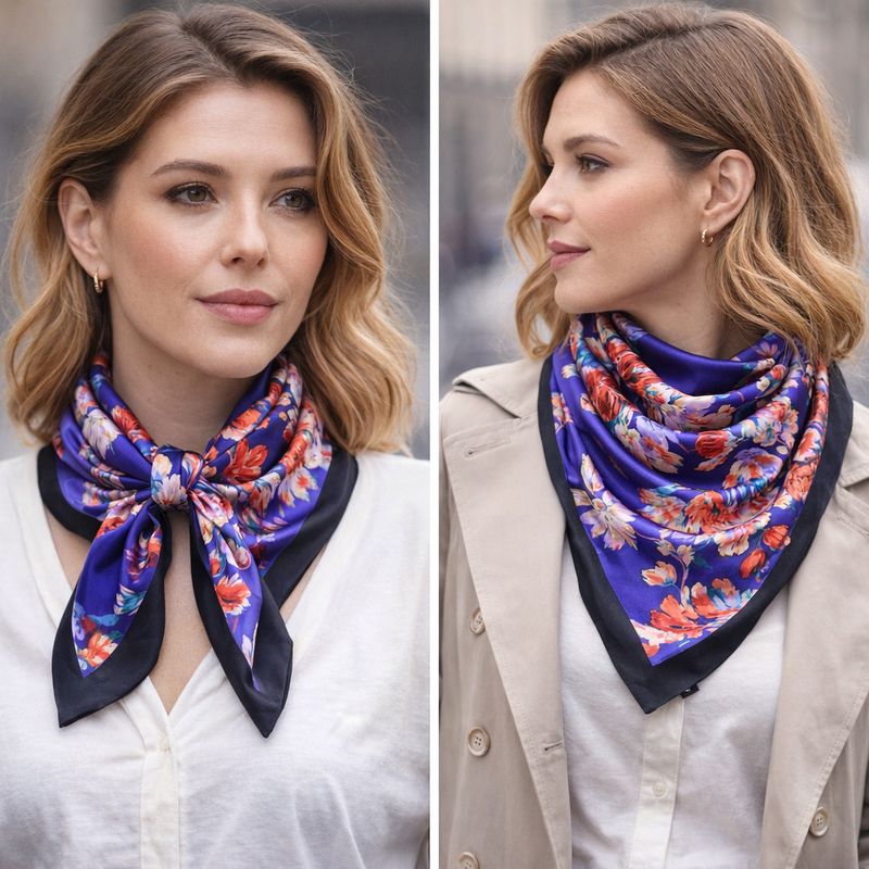 Anyyou Fashion Premium Satin Square Scarf – Purple Blue Silk-Feel Neckwrap for Women