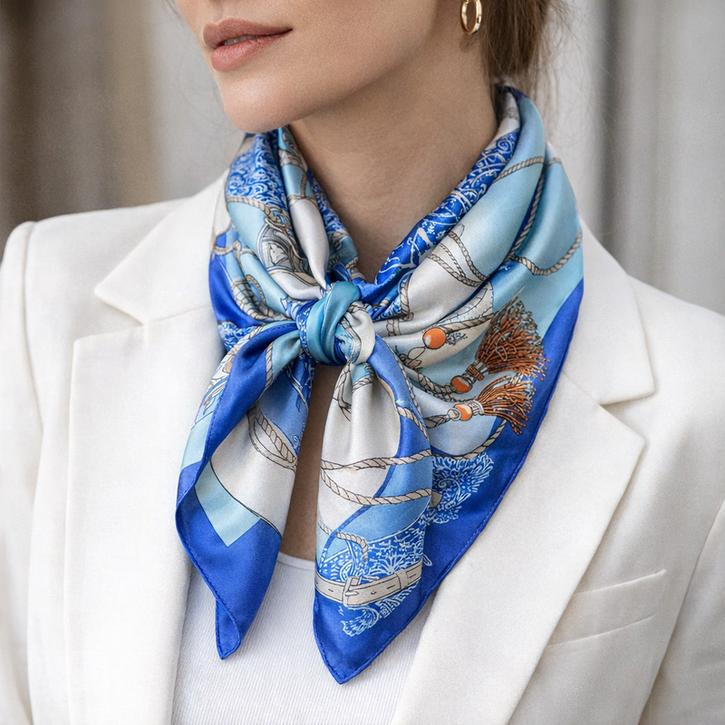Anyyou Fashion Premium Satin Square Scarf – Sky Blue Silk-Feel Neckwrap for Women