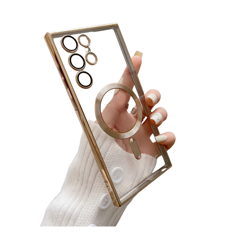 ANYMOB Samsung Case Gold Transparent Magsafe Wireless Charging Magnetic Protective Cover