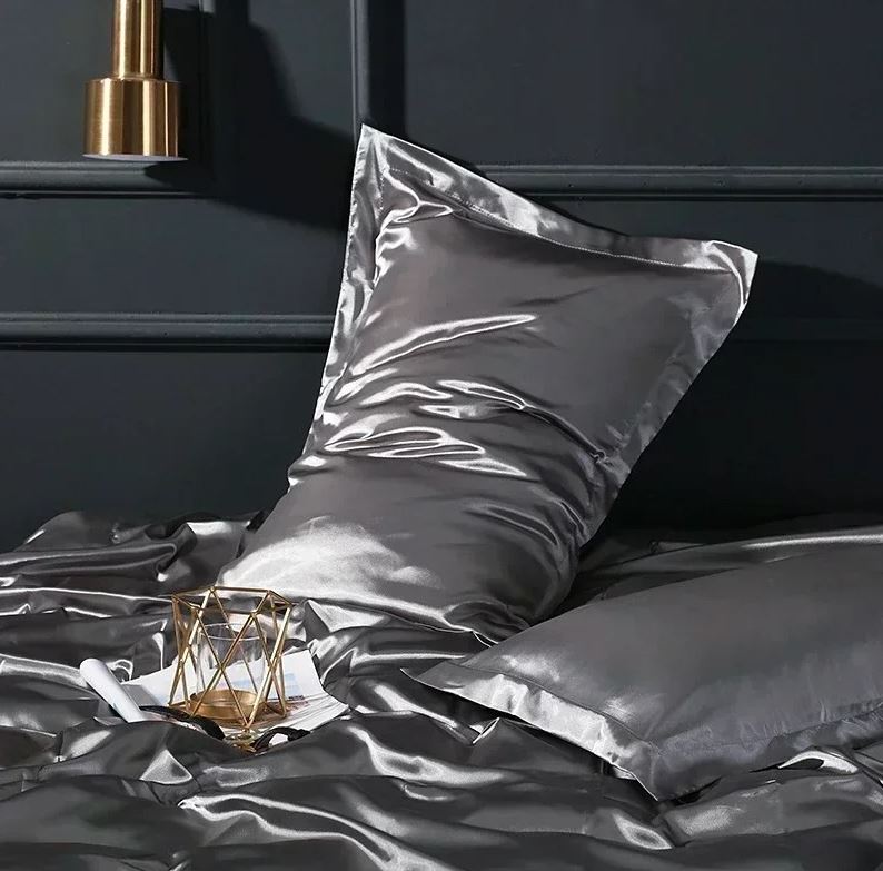 ANYHOUZ Pillowcase Silver Grey Luxury Soft Natural Mulberry Silky Two Sided Satin Cover