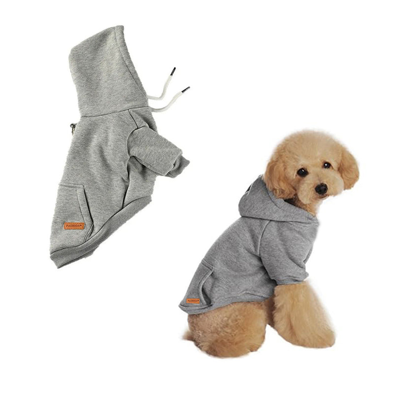 ANYWAGS Pet Clothes Gray Warm Fleece Hoodie Jacket with Back Pockets Sweatshirt for Cosplay and Cold Weathers