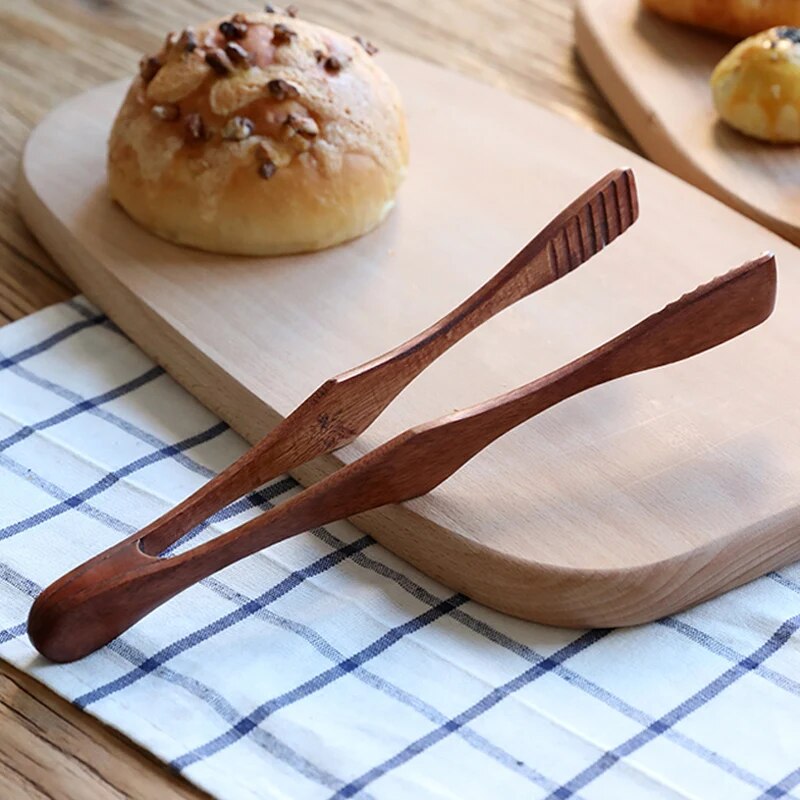 Anygleam Brown Wooden Creative Tong Food Kitchen Tableware